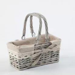 Cestino Vimini Grigio 2 Manici Pizzo