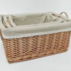 Cesto Vimini Naturale C/fodera Manici Pelle