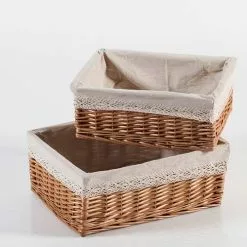 Cesto Vimini Naturale Con Merletto Rettangolare Da Riponimento
