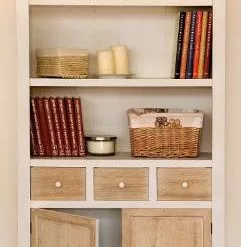 Libreria 2 Ante E 3 Cassetti Legno Bianco Frontali Naturali