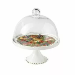 Alzata Con Cupola Vetro Le Primizie Frutti Porcellana