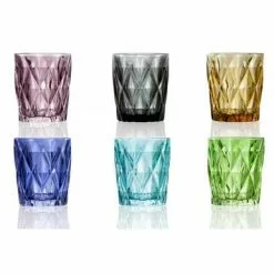 Bicchiere Acqua Vetro Colorati Diamante 6 Pz