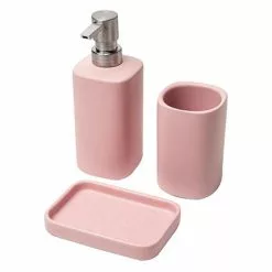 Accessori Bagno Modern 3pz Ceramica Rosa Cipria