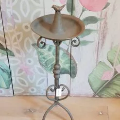 Alzata Ferro Marrone Abbeveratoio Uccellino Da Giardino