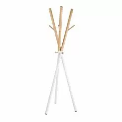 Appendiabiti Da Terra Legno Naturale E Metallo Bianco