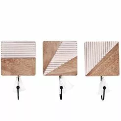 Appendiabiti Legno Naturale Bianco Con Righe 1 Gancio A Parete