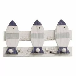Appendiabiti Marinaro Pesci Legno Bianco Azzurro 3 Ganci A Parete
