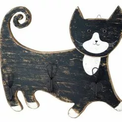 Appendiabiti Parete Gatto Legno Nero 3 Ganci