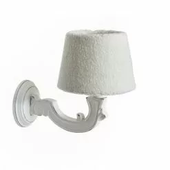 Applique Legno Bianco Decoro Foglia Paralume Lana