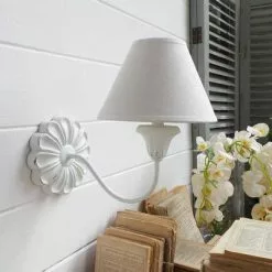 Applique Legno Bianco Rosone A Fiore Con Paralume