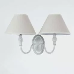 Applique Metallo Grigio 2 Luci Paralumi Lino