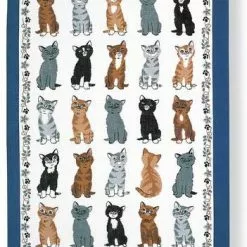 Asciugapiatti - Tea Towel Cotone Gatti Cornice Blu