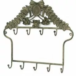 Attaccapanni Ferro Grigio Fiocco E Foglia Shabby 9 Ganci Da Parete