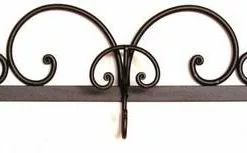 Attaccapanni A Muro Ferro Battuto Forgiato Nero 3+3 Ganci Cm84