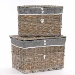 Baule Grigio Vimini Fodera Grigia Con Applicazione Cuore