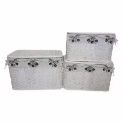 Baule Intreccio Bamboo Bianco Fodera Ricamo Fiori