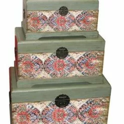 Baule Legno Verde Decorato Con Chiusura