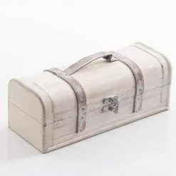 Bauletto Legno Bianco Shabby Stretto E Lungo Con Maniglia Ecopelle