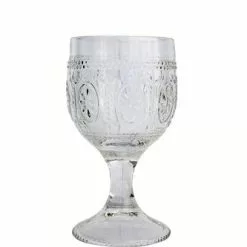 Bicchiere Calice Vetro Trasparente Rilievo Fiore 4pz