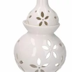 Bruciaessenze Ceramica Bianco Sagomato Traforo Fiori