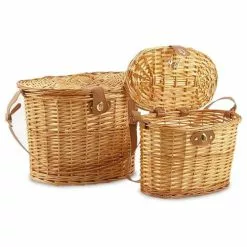 Cesto Funghi Ovale Vimini Chiaro Con Tracolla Ecopelle