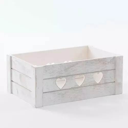 Cassetta Legno Bianco Abete Decoro Cuori 30x20x12h