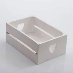 Cassetta Legno Bianco Abete Maniglie Cuore 22x15x9h