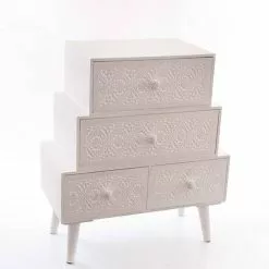 Cassettiera Intarsi Legno Bianco 4 Cassetti A Piramide