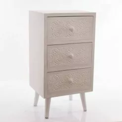 Cassettiera Legno Bianco Intarsi 3 Cassetti