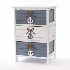 Cassettiera Legno Marinara Bianco E Azzurro 3 Cassetti