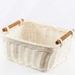Cestino Midollino Rettangolare Manici Legno