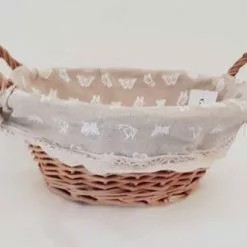 Cestino Ovale Vimini Naturale Con Manici Fodera Ecru