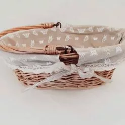 Cestino Ovale Vimini Naturale Con Manico Fodera Ecru