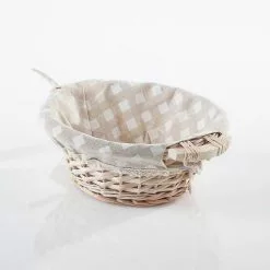 Cestino Portapane Vimini Naturale Tondo Fodera Quadretti