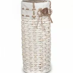 Cestino Portarotoli Bagno Rattan Bianco Fiocco Marrone