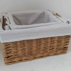 Cesto Armadio Vimini Naturale Fodera Ecru Con Laccetti