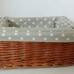 Cesto Armadio Vimini Naturale Fodera Pois Ecru