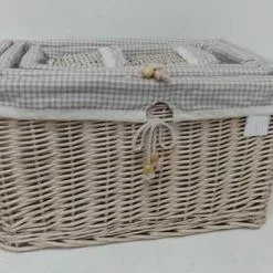 Cesto Armadio Vimini Naturale Rettangolare Fodera Quadretti Beige
