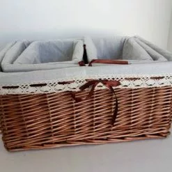 Cesto Armadio Vimini Noce Fodera Con Merletto