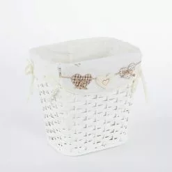 Cesto Bamboo Bianco Con Fodera Cuori Ecru Gettacarta