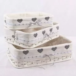 Cesto Basso Bamboo Bianco Cuori Grigi