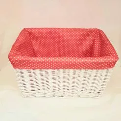 Cesto Bici Vimini Bianco Fodera Pois Rossa 46x36