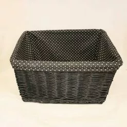 Cesto Bici Vimini Nero Fodera Pois 45x35
