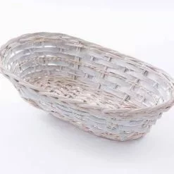 Cesto Confezione Ovale Vimini Grigio E Bianco 47x28x12h