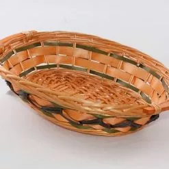 Cesto Confezione Ovale Vimini Naturale Fascia Verde Cm 49x36x12