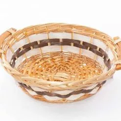 Cesto Confezione Tondo Vimini Naturale Fascia Bianca-marrone Cm 40x12h