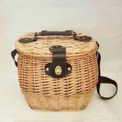 Cesto Funghi Bauletto Vimini Stretto E Alto Con Tracolla Tessuto