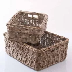 Cesto Giunco Grigio Rettangolare Basso