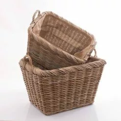 Cesto Giunco Grigio Rettangolare Con Bordo Fodera Iuta E Manici