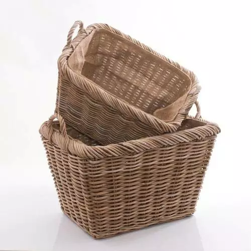 Cesto Giunco Grigio Rettangolare Con Bordo Fodera Iuta E Manici